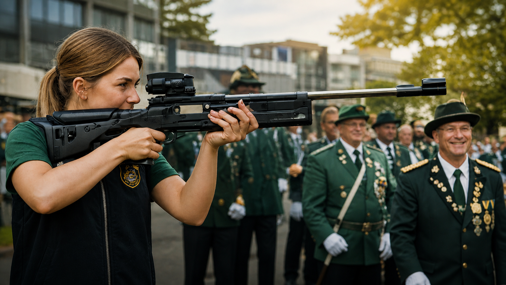 Schützin mit Gewehr in der Hand